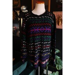 Vintage Yarn Works Colorful Grandpa Sweater 90s Geometric Oversized Pull Over